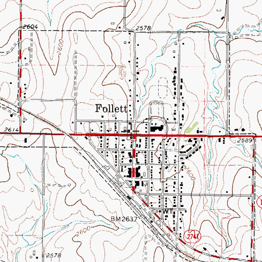 Topographic Map of Follett, TX