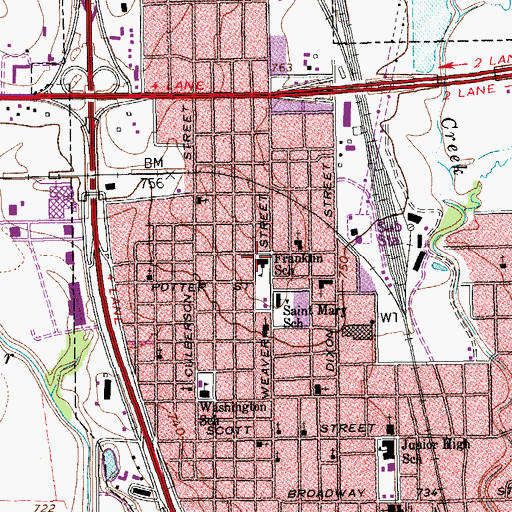 Topographic Map of Franklin School, TX