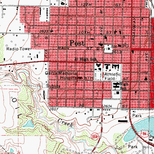 Topographic Map of Garza Memorial Hospital, TX