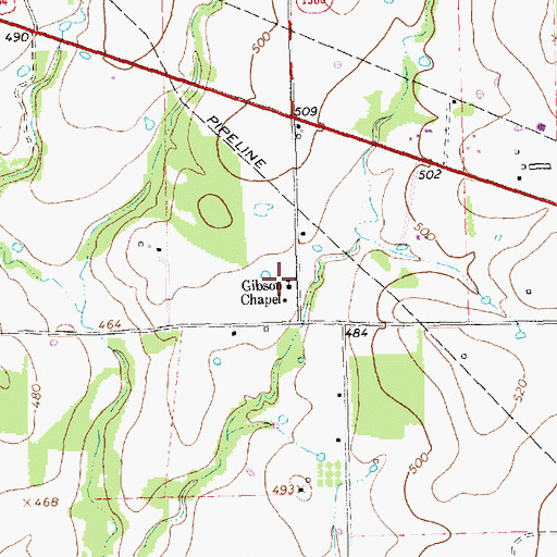 Topographic Map of Gibson Chapel, TX