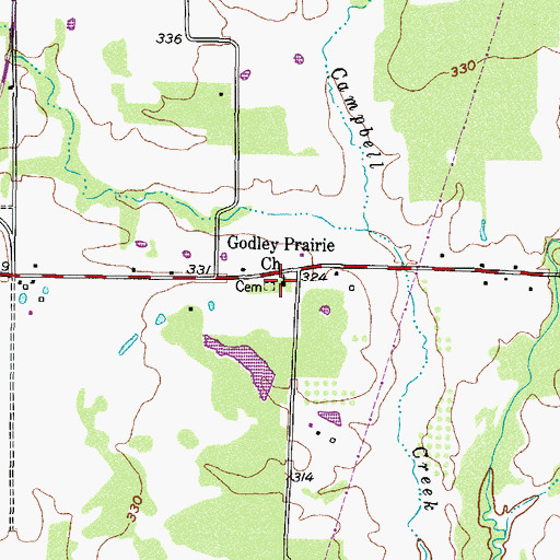 Topographic Map of Godley Prairie Church, TX