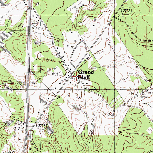 Topographic Map of Grand Bluff, TX