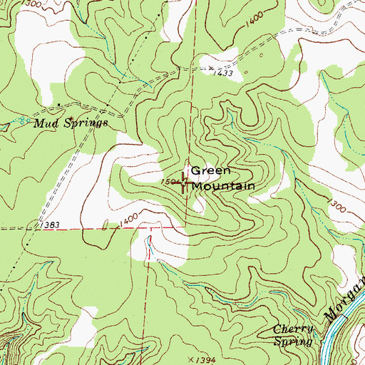 Topographic Map of Green Mountain, TX