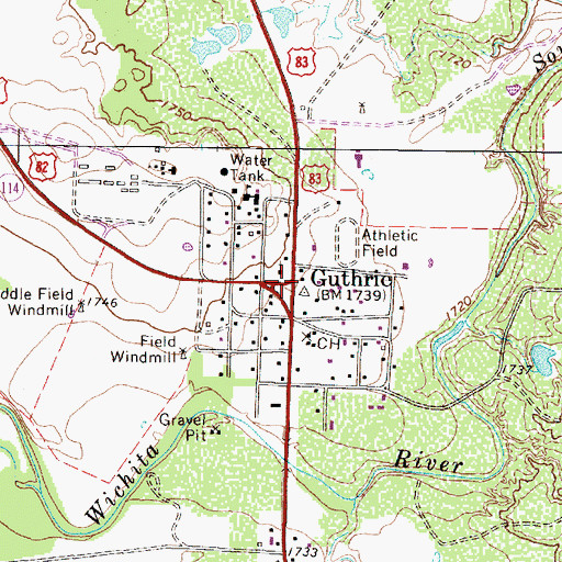 Topographic Map of Guthrie, TX