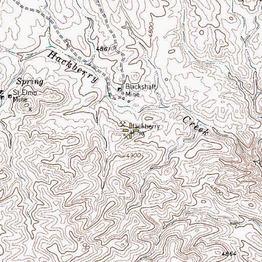 Topographic Map of Hackberry Mine, TX