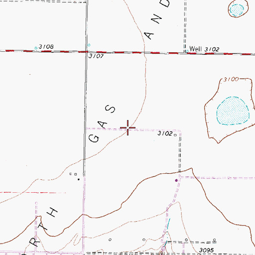 Topographic Map of Hansford North Gas and Oil Field, TX