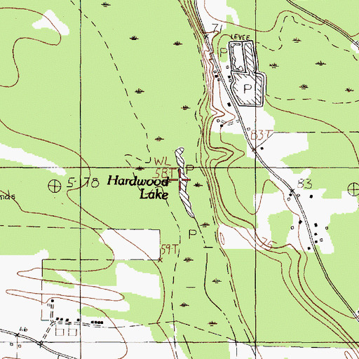 Topographic Map of Hardwood Lake, TX