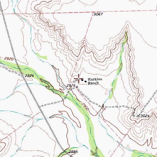 Topographic Map of Harkins Ranch, TX