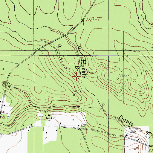 Topographic Map of Hassle Branch, TX