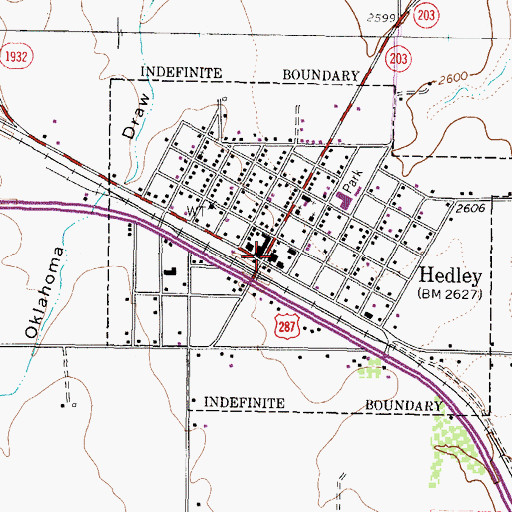 Topographic Map of Hedley, TX