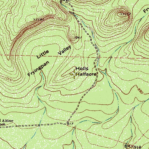 Topographic Map of Hells Halfacre, TX