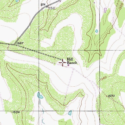 Topographic Map of Hill Ranch, TX