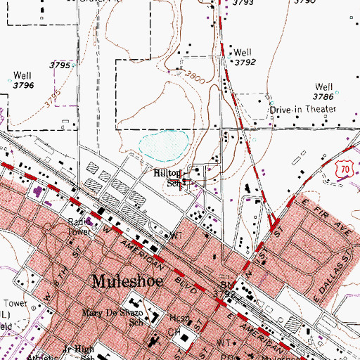 Topographic Map of Hilltop School, TX