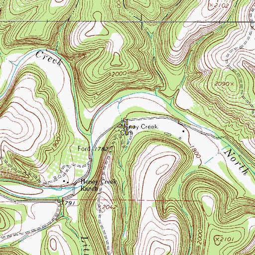 Topographic Map of Honey Creek Cemetery, TX