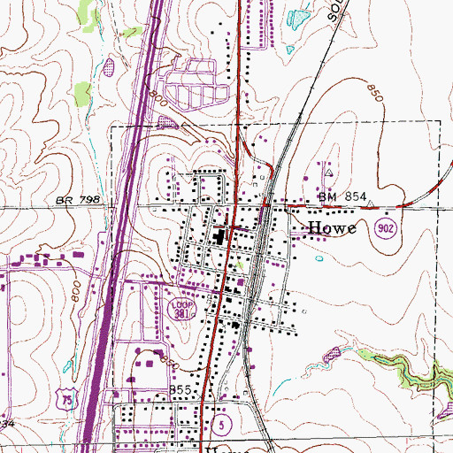 Topographic Map of Howe, TX