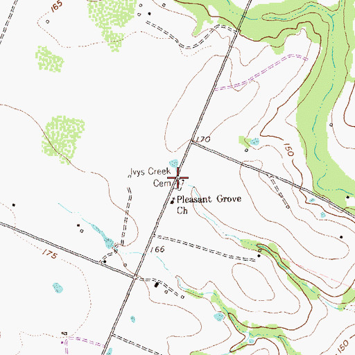 Topographic Map of Ivys Creek Cemetery, TX