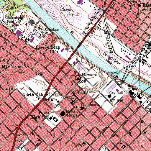 Topographic Map of Jefferson School, TX