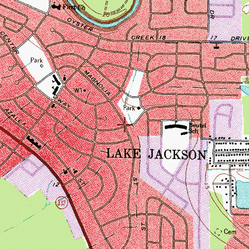 Topographic Map of Lake Jackson, TX