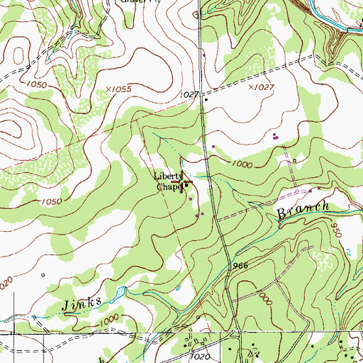 Topographic Map of Liberty Chapel, TX