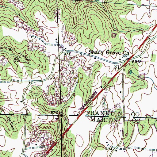 Topographic Map of Carroll Spring, AL