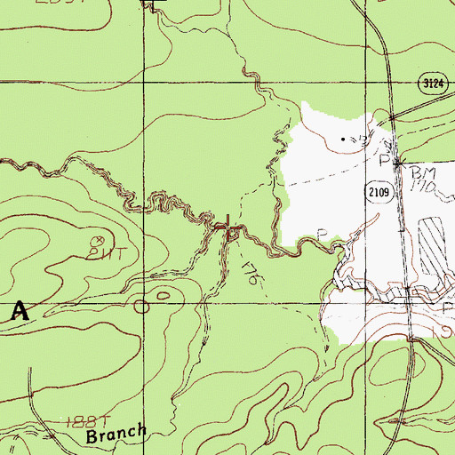 Topographic Map of Long Prairie Branch, TX