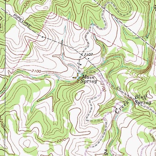 Topographic Map of Main Spring, TX