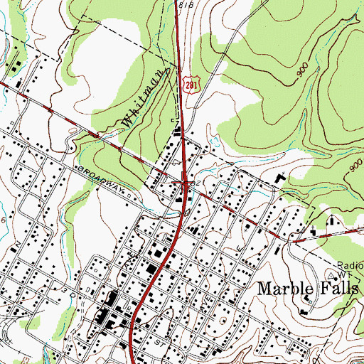 Topographic Map of Marble Falls, TX