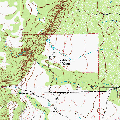Topographic Map of Martin Cemetery, TX