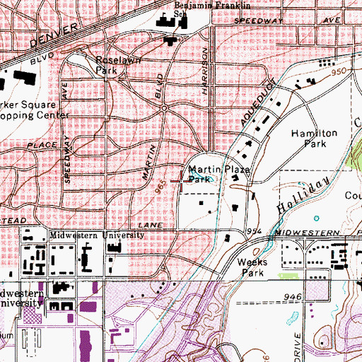 Topographic Map of Martin Plaza Park, TX
