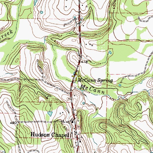 Topographic Map of McCann Spring, TX