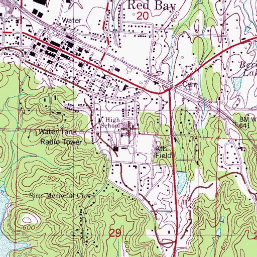 Topographic Map of Red Bay High School, AL