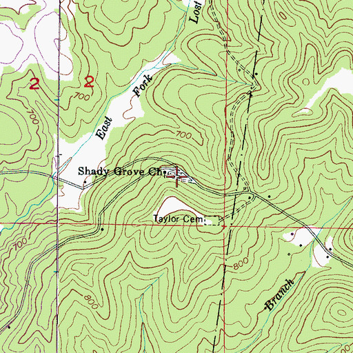 Topographic Map of Shady Grove Cemetery, AL