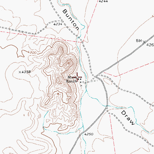 Topographic Map of Moon Ranch, TX