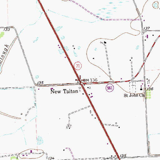 Topographic Map of New Taiton, TX