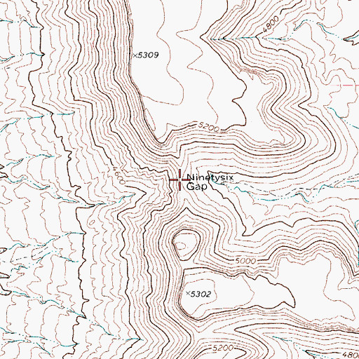 Topographic Map of Ninetysix Gap, TX