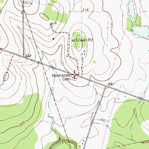 Topographic Map of Normanna Cemetery, TX
