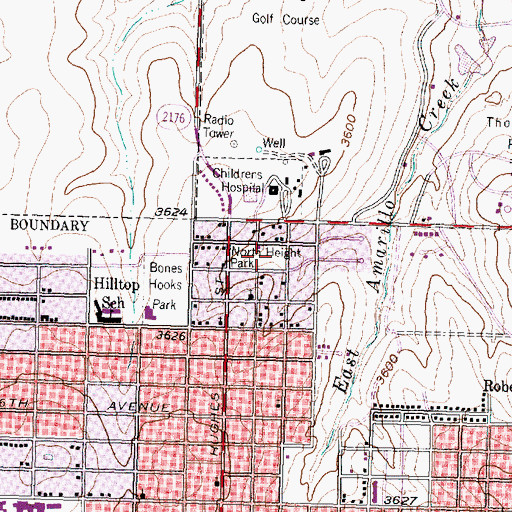 Topographic Map of North Height Park, TX