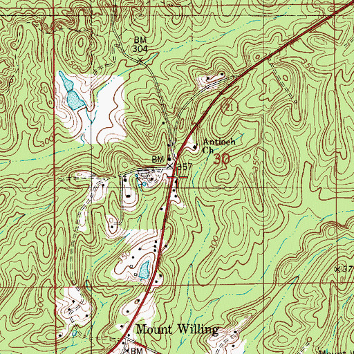 Topographic Map of Mount Willing Church, AL