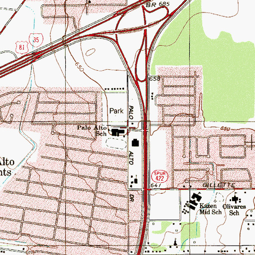 Topographic Map of Palo Alto School, TX