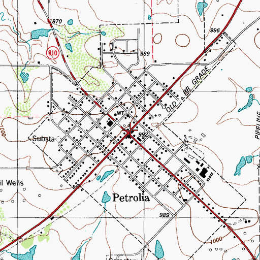 Topographic Map of Petrolia, TX