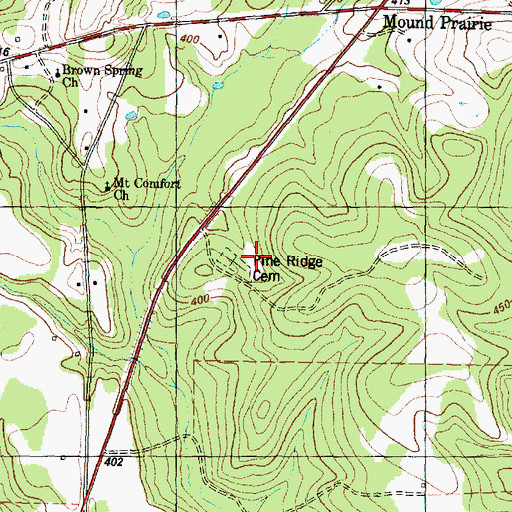 Topographic Map of Pine Ridge Cemetery, TX