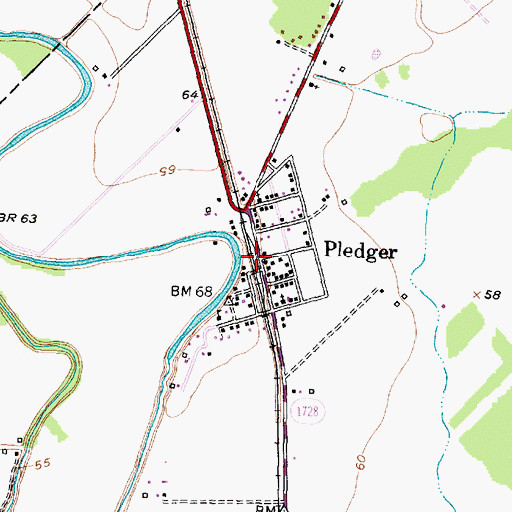 Topographic Map of Pledger, TX