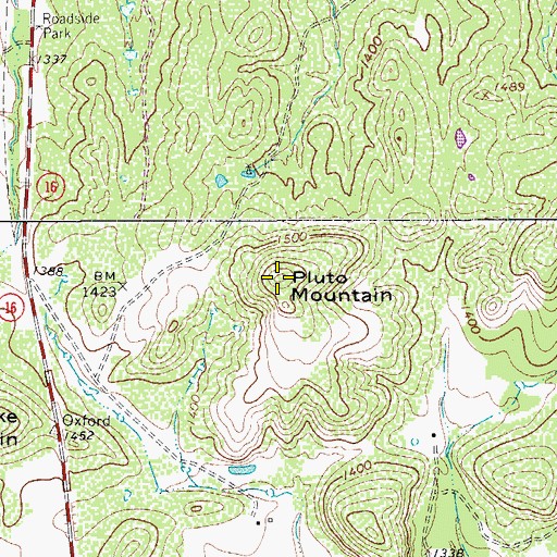 Topographic Map of Pluto Mountain, TX