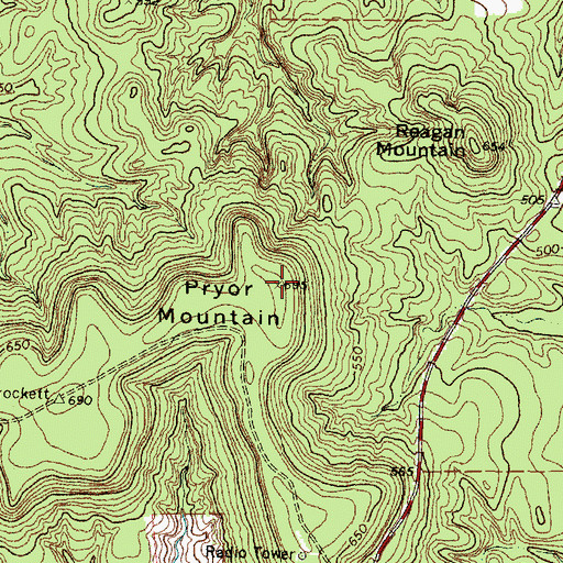 Topographic Map of Pryor Mountain, TX