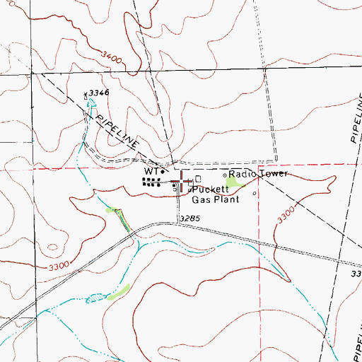 Topographic Map of Puckett Gas Plant, TX