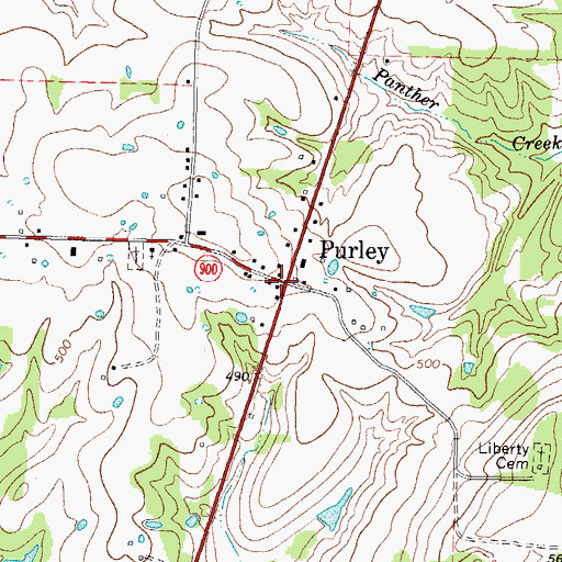 Topographic Map of Purley, TX