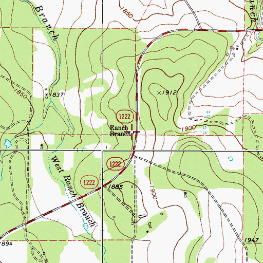 Topographic Map of Ranch Branch, TX