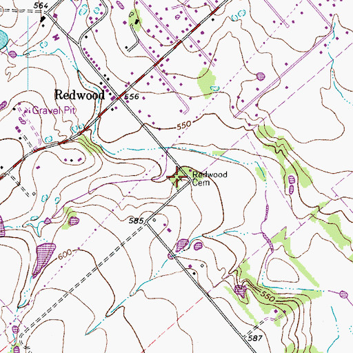 Topographic Map of Redwood Cemetery, TX