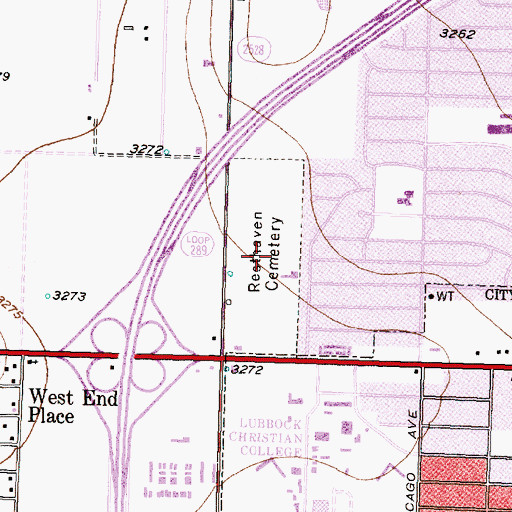 Topographic Map of Resthaven Cemetery, TX