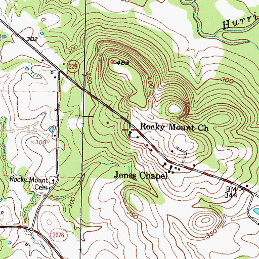 Topographic Map of Rocky Mount Church, TX